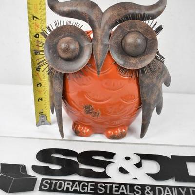 Ceramic & Metal Orange Owl Planter