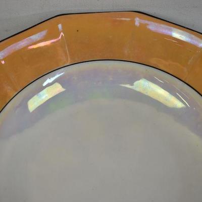 7 pc Fancy Bowls: Larger Bowl & Saucers Gold & Iridescent, Colorful Saucers