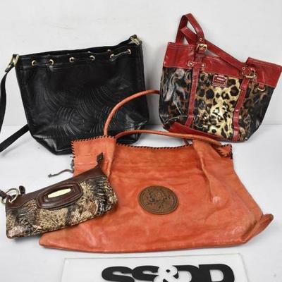 4 purses: Black, Brown, Orange and Brown/Red