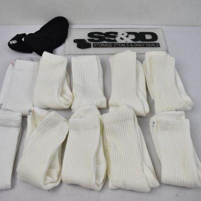 11 pairs of New Socks, Water Socks (black) 2 white Hanes, 8 Cream Color