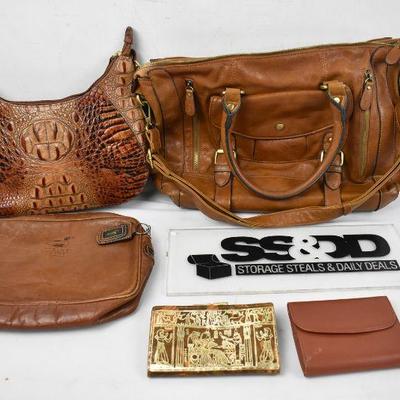 5 pc Accessories: 2 brown purses, 1 brown pouch, 2 brown wallets