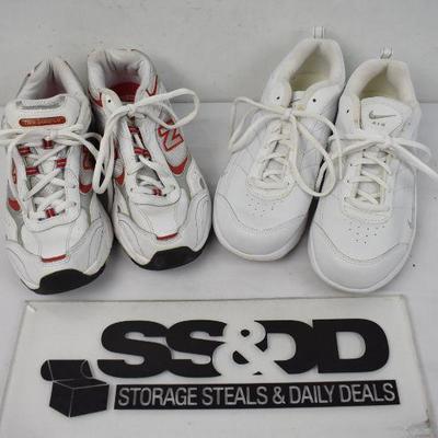 2 pairs Women's Shoes Size 7.5. White/Red New Balance & White Nike Air