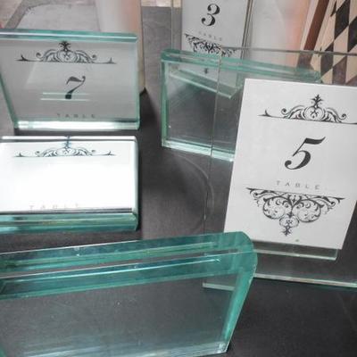 Lot 841 - Group of 9 Glass Table Seating Markers - 1'' thick