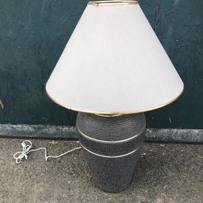 #136 - Grey Ceramic Lamp, Artist's Clothes Pins, Wood Serving Tray, Various Home Goods 