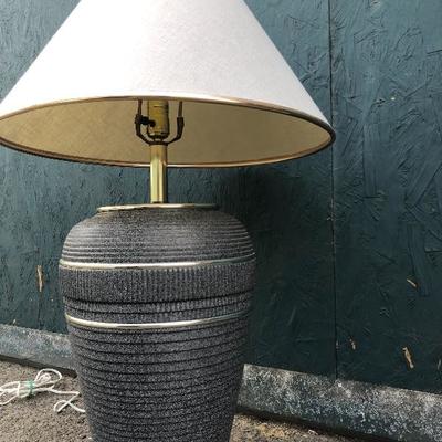 #136 - Grey Ceramic Lamp, Artist's Clothes Pins, Wood Serving Tray, Various Home Goods 