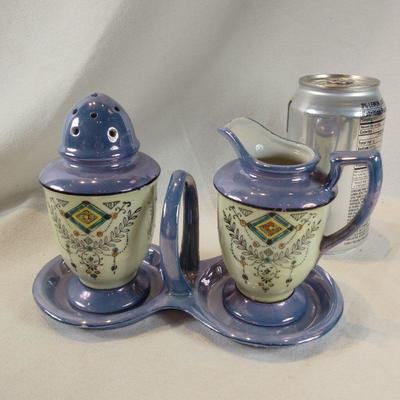 Lusterware Sugar and Creamer with Carrier