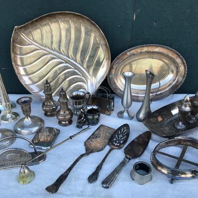 #37 - Large Collection of Silver and Pewter Serving Items