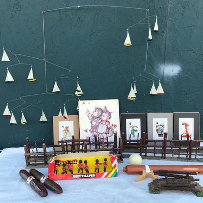 #35 - Mid Century Hanging Mobile, Cue Ball, Britains Figurines, Misc. Toys