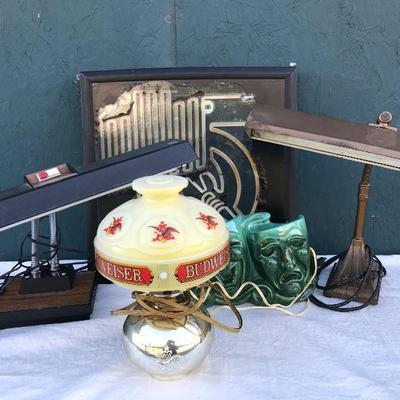 #138 - Collection of Vintage Lamps, Budweiser, Bullseye Neon, Desk Lamps