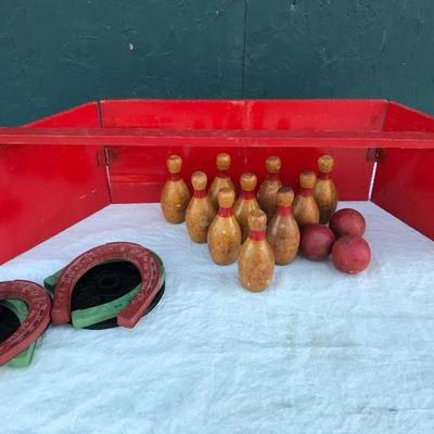 #139 - Antique Miniature Bowling Game and Horseshoe Set