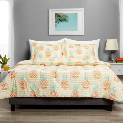 Mainstays Comforter Set. 3 pcs size Full/Queen Yellow Stripes & Pineapples - New