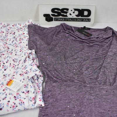 3 pc Women's Clothing Large: 2pc Floral Pajama Set & 1 Dressy Purple Shirt - New