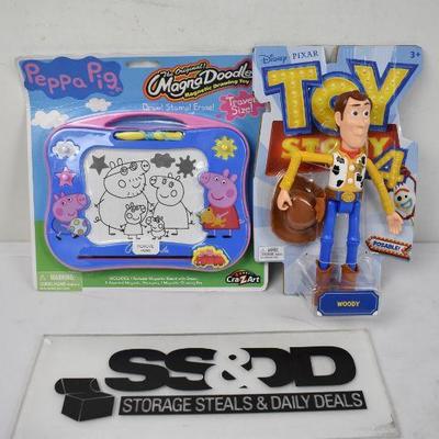 Disney Pixar Toy Story Woody Figure AND Peppa Pig Magna Doodle $23 Retail - New
