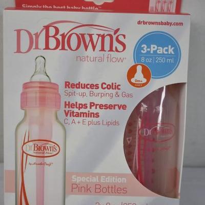 Dr. Brown's Original Baby Bottles, 8 Ounce, Pink, 3 Count, $20 Retail - New