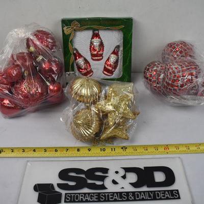 Approx 30 Ornaments: Red/Gold/Silver/Santa Ornaments