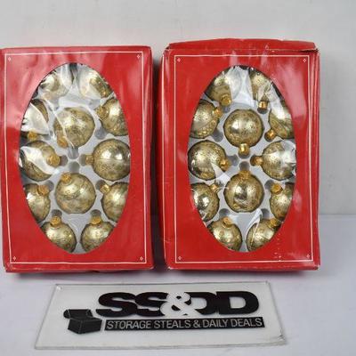 2 Boxes Gold Sparkly Ornaments (24 ornaments total)