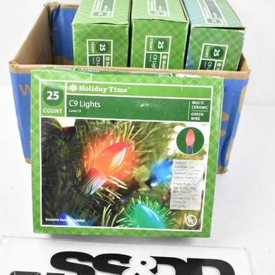 C9 Holiday Lights, 4 boxes, 25 count each. Untested/As is
