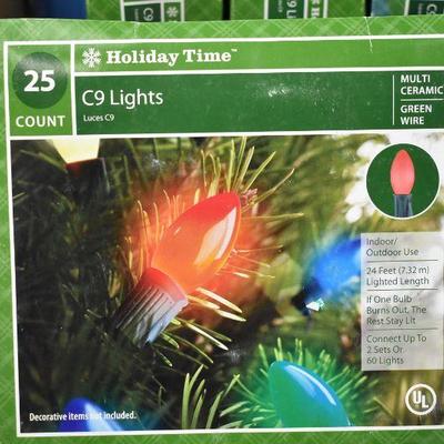C9 Holiday Lights, 4 boxes, 25 count each. Untested/As is