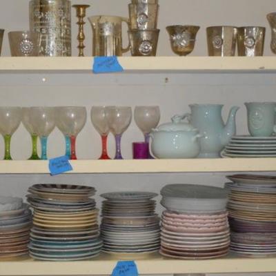 Lot 828 - Shelves Full of Glassware Hurricane and More 