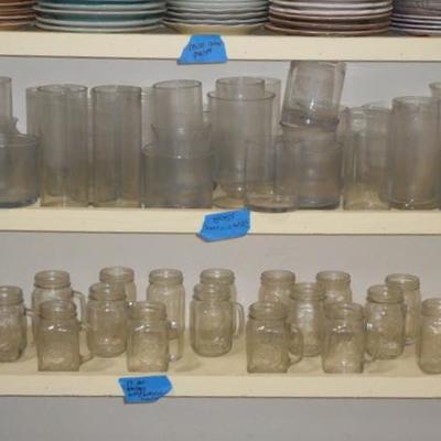 Lot 828 - Shelves Full of Glassware Hurricane and More 