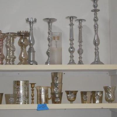 Lot 828 - Shelves Full of Glassware Hurricane and More 
