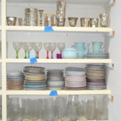 Lot 828 - Shelves Full of Glassware Hurricane and More 