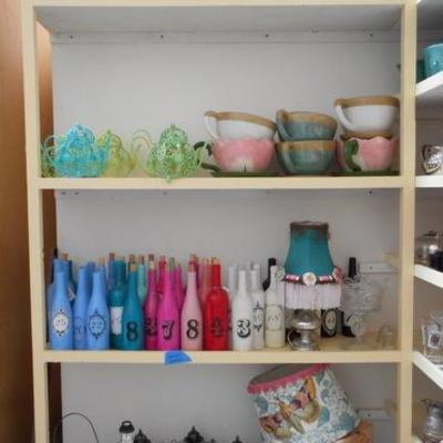 Lot 831 - Shelves Full of Glassware Oversized Ceramic and more