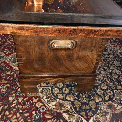 Antique Oriental Fire Table Copper Insert 3 small Drawers 31 1/2