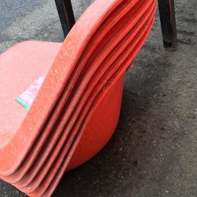 #146 - Vintage 6 Seater Orange Round Cafeteria Restaurant Table