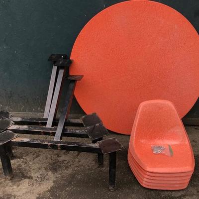 #146 - Vintage 6 Seater Orange Round Cafeteria Restaurant Table