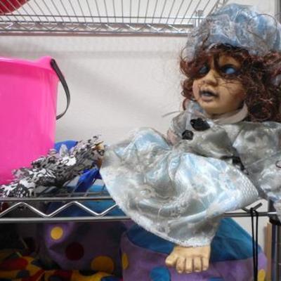 Lot 412 - Halloween Items w/ Psycho Clowns & Metro Rack Included