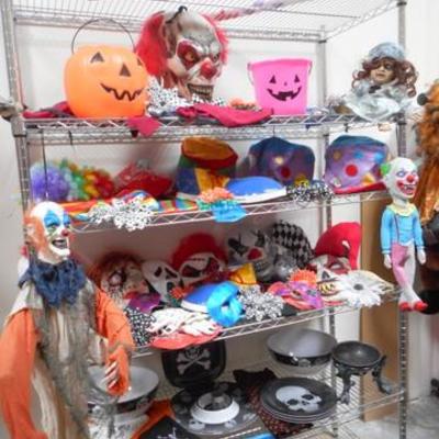 Lot 412 - Halloween Items w/ Psycho Clowns & Metro Rack Included