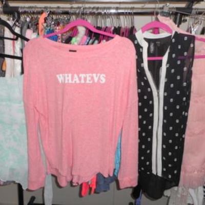 Lot 416 - Womens Clothing + Extendable Rolling Clothes Rack
