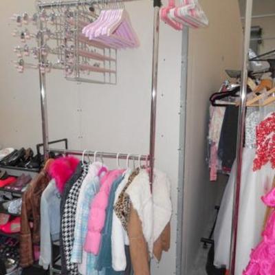 Lot 27 - Little Girls Jackets, Hangers, Clothes Rack 