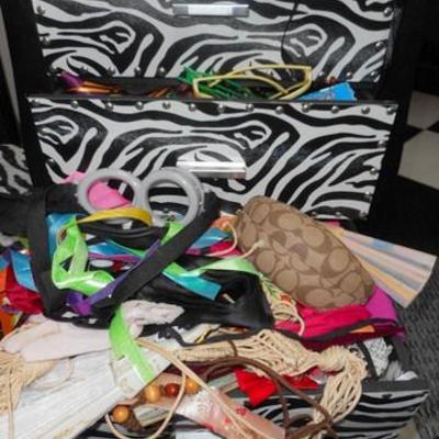 Lot 428 - Zebra Nightstand Full of Goodies, Zebra Stool, White Cube Footed Stool