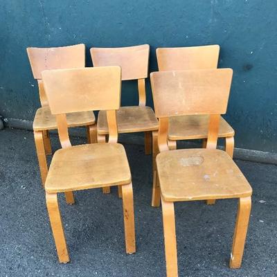 #147 - Set of 5 Vintage 1950â€™s THONET Maple Bentwood Adult-Size Dining Chairs