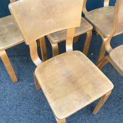 #147 - Set of 5 Vintage 1950â€™s THONET Maple Bentwood Adult-Size Dining Chairs
