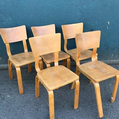 #147 - Set of 5 Vintage 1950â€™s THONET Maple Bentwood Adult-Size Dining Chairs