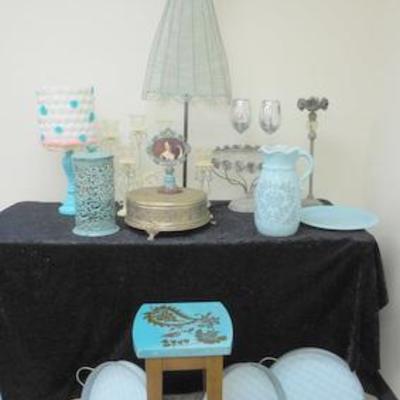 Lot 690 - Retro Turquoise Lot - Wire Mannequin, Table, Trays, Lamp, Etc.
