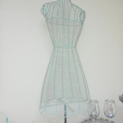 Lot 690 - Retro Turquoise Lot - Wire Mannequin, Table, Trays, Lamp, Etc.