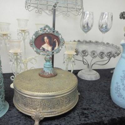 Lot 690 - Retro Turquoise Lot - Wire Mannequin, Table, Trays, Lamp, Etc.