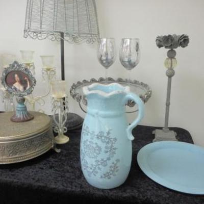 Lot 690 - Retro Turquoise Lot - Wire Mannequin, Table, Trays, Lamp, Etc.