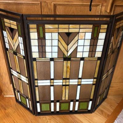 Stained Leaded Glass Fireplace Screen