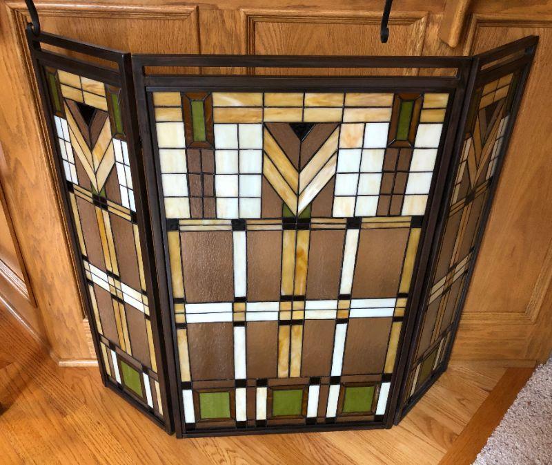 Stained Leaded Glass Fireplace Screen