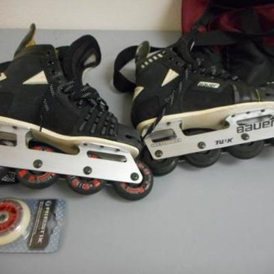 Lot 740 - Bauer In Line Skates, Cary Bag & Protective Gear
