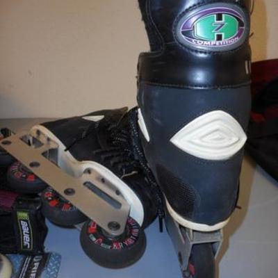 Lot 740 - Bauer In Line Skates, Cary Bag & Protective Gear