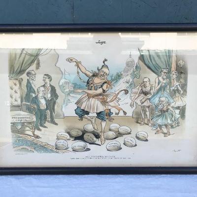 #149 - Two Framed Political Satirical Cartoon Illustrations from Judge Magazine
