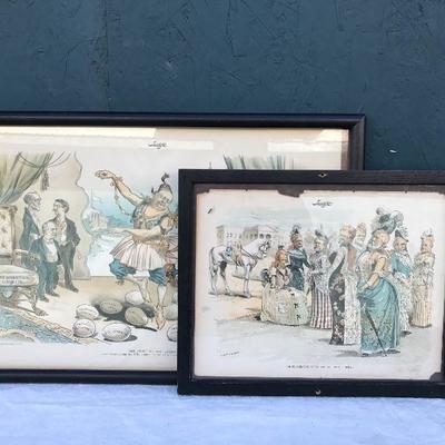 #149 - Two Framed Political Satirical Cartoon Illustrations from Judge Magazine