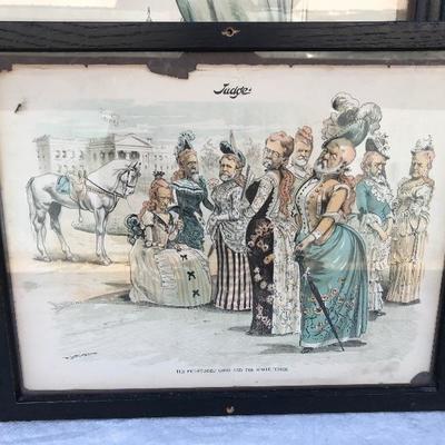 #149 - Two Framed Political Satirical Cartoon Illustrations from Judge Magazine