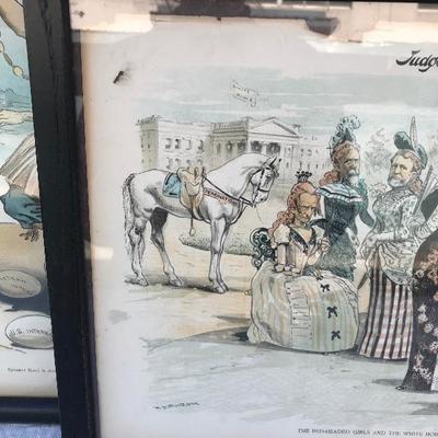 #149 - Two Framed Political Satirical Cartoon Illustrations from Judge Magazine